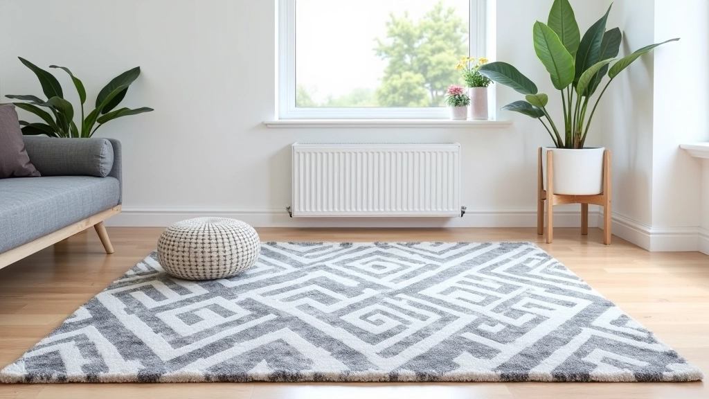 Geometric grey area rug measuring 160 by 230 centimeters, modern pattern for apartment living spaces