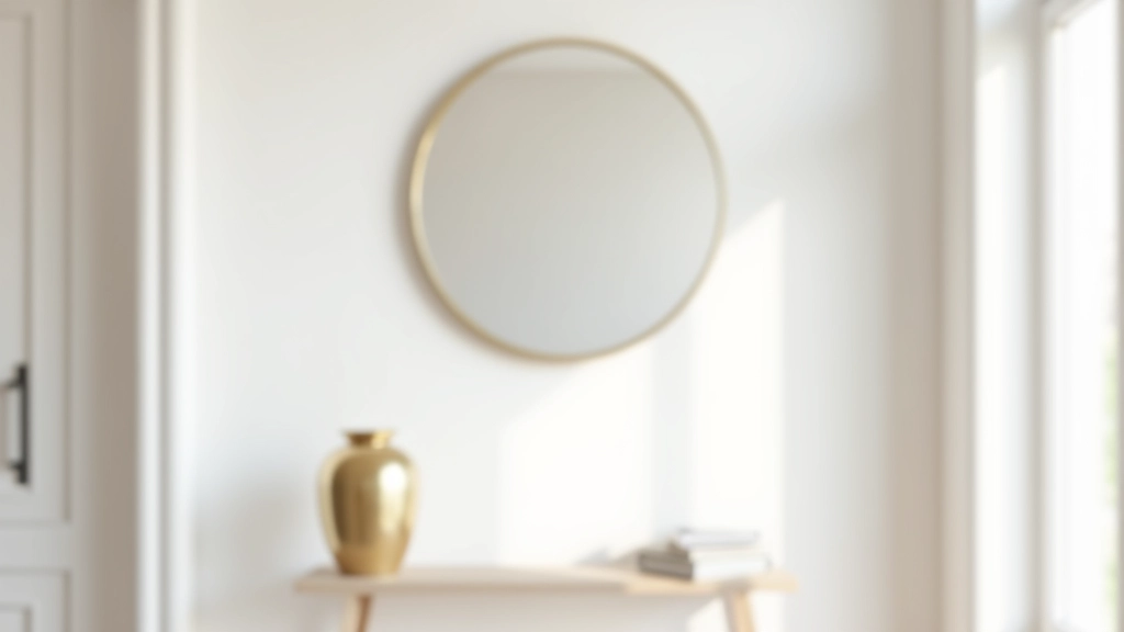 Round brass mirror hung above entryway